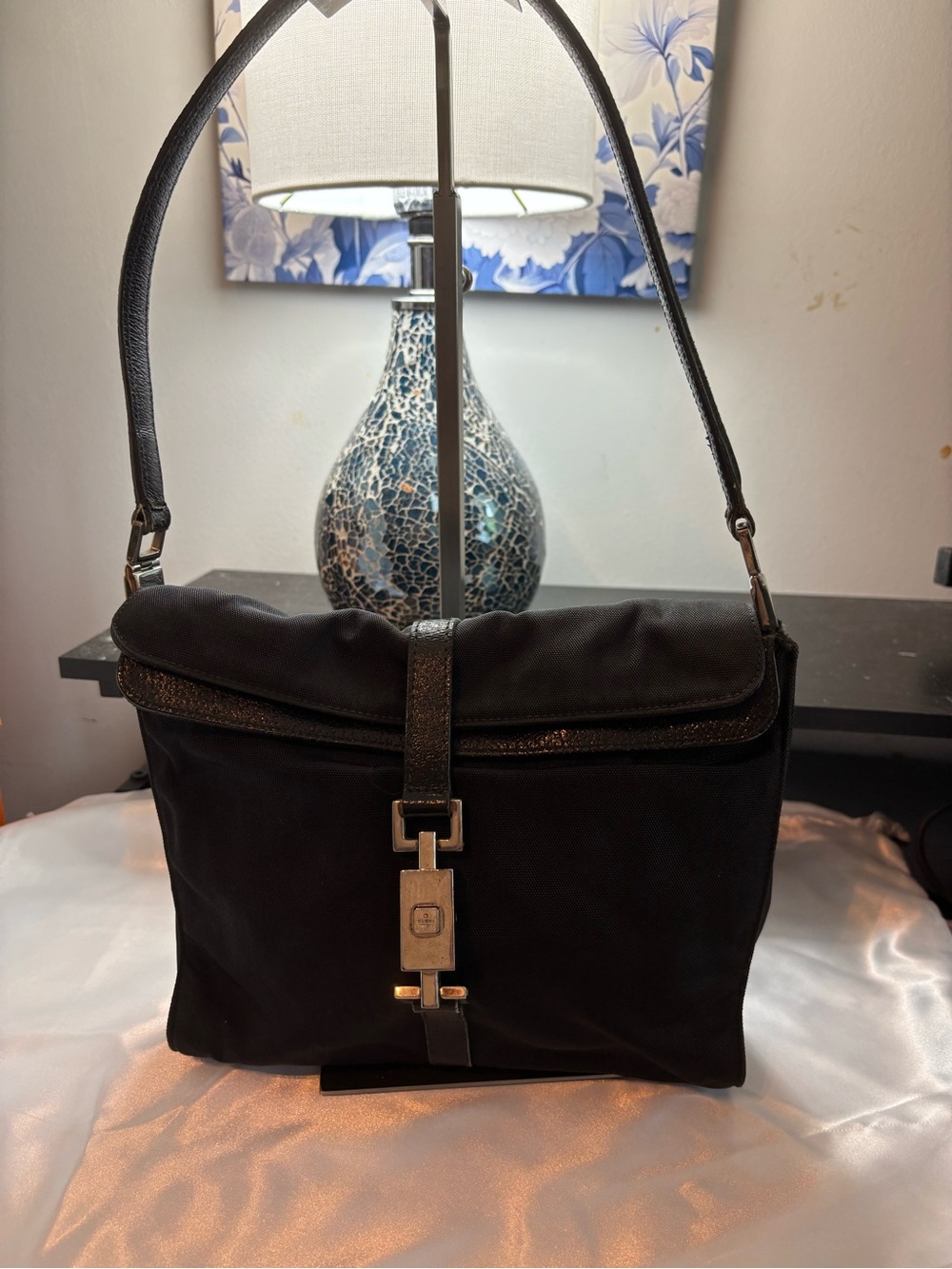 Vintage Rare Archival Gucci Black Nylon Flat Foldover Jackie Bag - Tom Ford Era